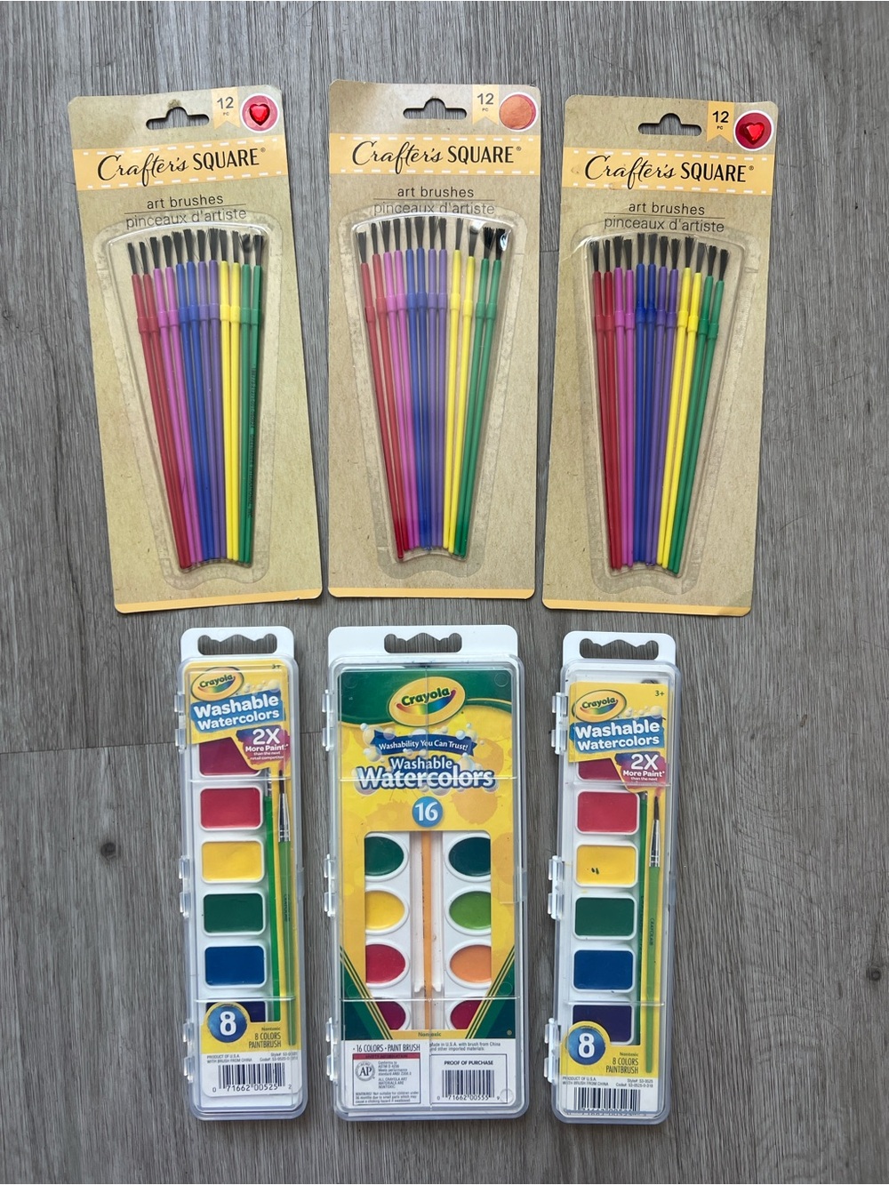 Crayola Washable Watercolors with Bright Pink Purple Blue Green Yellow Brushes